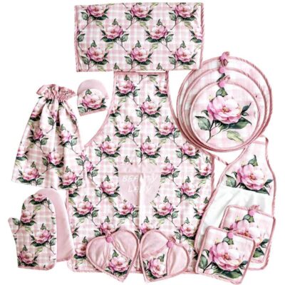 15 Pieces Floral Kitchen Apron Set Model Maral