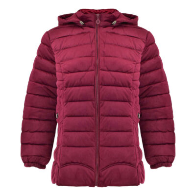 Women's Hooded Puffer Jacket with Long Sleeves and Zipper Front