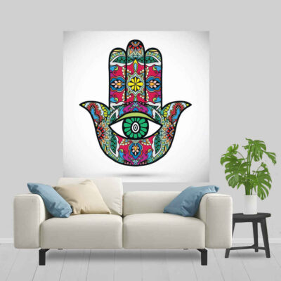 Boho Hamsa Hand Wall Tapestry, Velvet Printed Spiritual Wall Hanging Decor