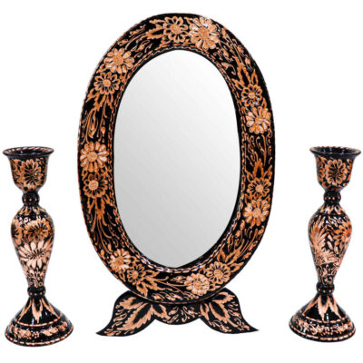 Engraved Persian Copper Mirror Frame & Candlesticks Set – Arsh Design