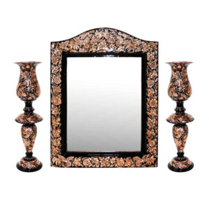 Engraved Persian Copper Mirror Frame & Candlesticks Set – King Design