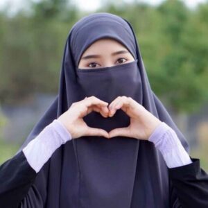 Dark Gray Islamic Crepe Scarf & Half Niqab Set for Women