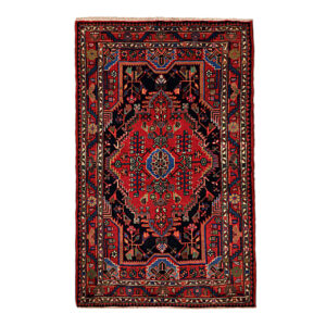 Hand-Knotted Persian Chaharmahal & Bakhtiari Rug (Floral Medallion) – Red Wool