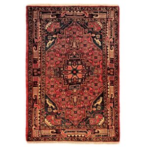 Hand-Knotted Persian Hamadan Rug (Traditional Garden Floral Medallion) – Red Wool