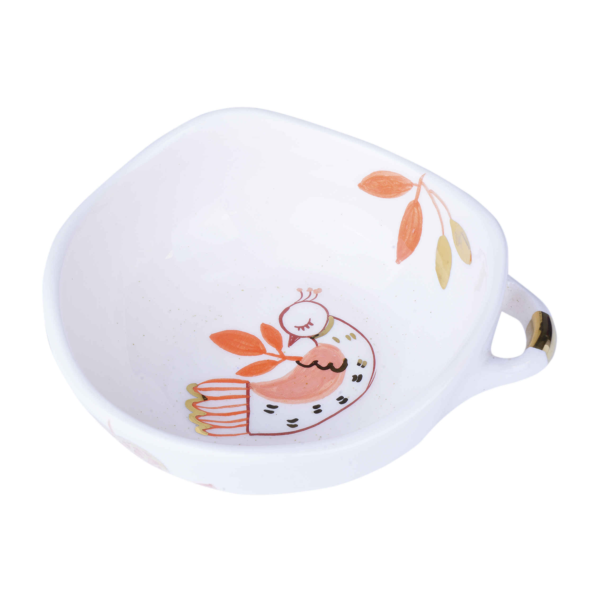 Hand-Painted Decorative Pottery Bowl – Morgh Bird White Design