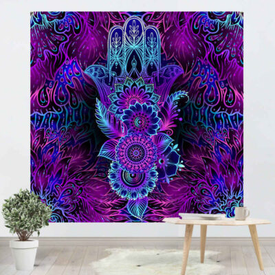 Hamsa Islamic Banner with Abstract Decorative Design for Muslim Home and Spiritual Wall Decoration