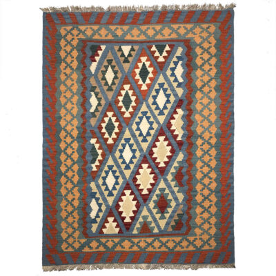 Geometric Kilim Rug from Firuzabad - Authentic Handwoven Persian Wool