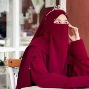 Maroon Islamic Crepe Square Scarf & Niqab Set for Women