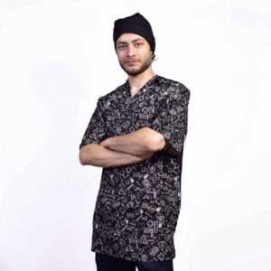 Men’s Black Medical Scrub Top & Cap Set – Sleek & Professional