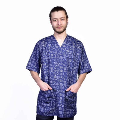 Modern Men's Blue Medical Scrub Top & Cap Set – Stylish Professional Healthcare Uniform