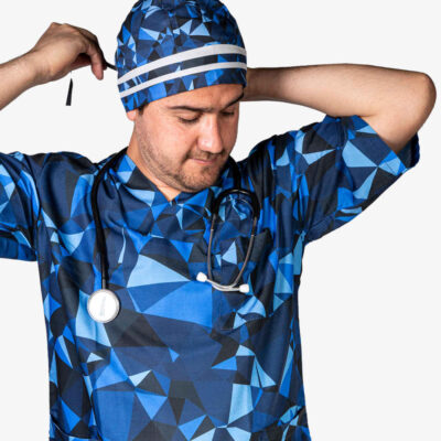 Modern Men's Blue Nursing Scrub Top & Cap Set – Professional Medical Uniform for Nurses