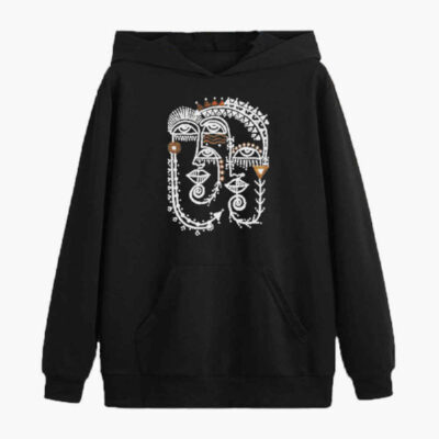 Men's Black Long Sleeve Hoodie with Persian Calligraphy Design for Casual and Streetwear Wear Model Shahab