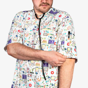 Men’s White Nursing Scrub Top & Cap Set – Clean & Comfortable