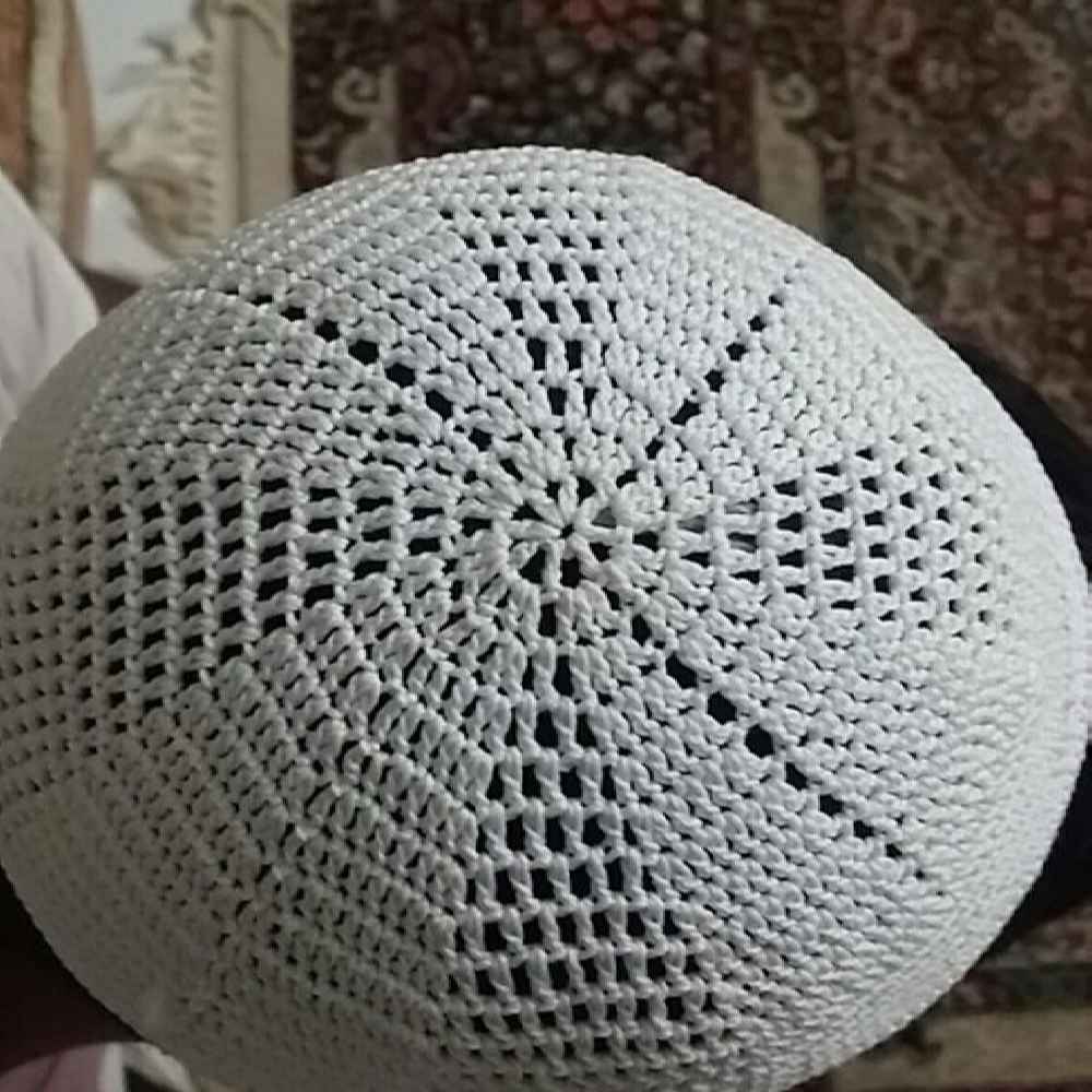 White Turkish Kufi Taqiyah – Traditional Muslim Cotton Hat