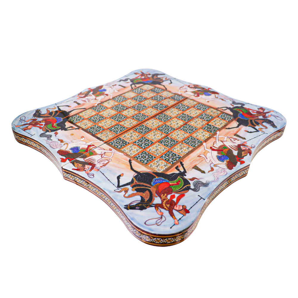 Handcrafted Persian Chogan Polo Miniature Wooden Marquetry Chess Board