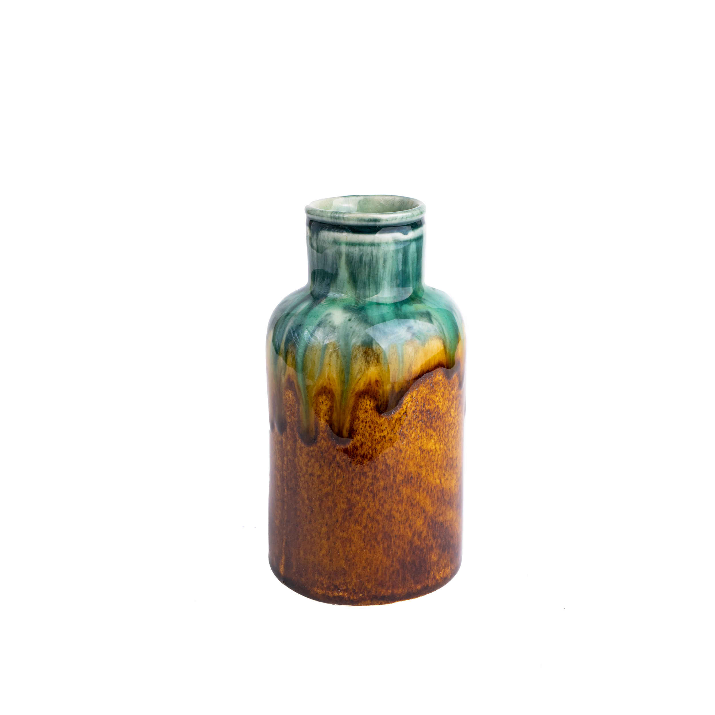 One-Stem Pottery Vase for Small Spaces, Handcrafted with a Decorative Drip Glaze Design for Modern Homes