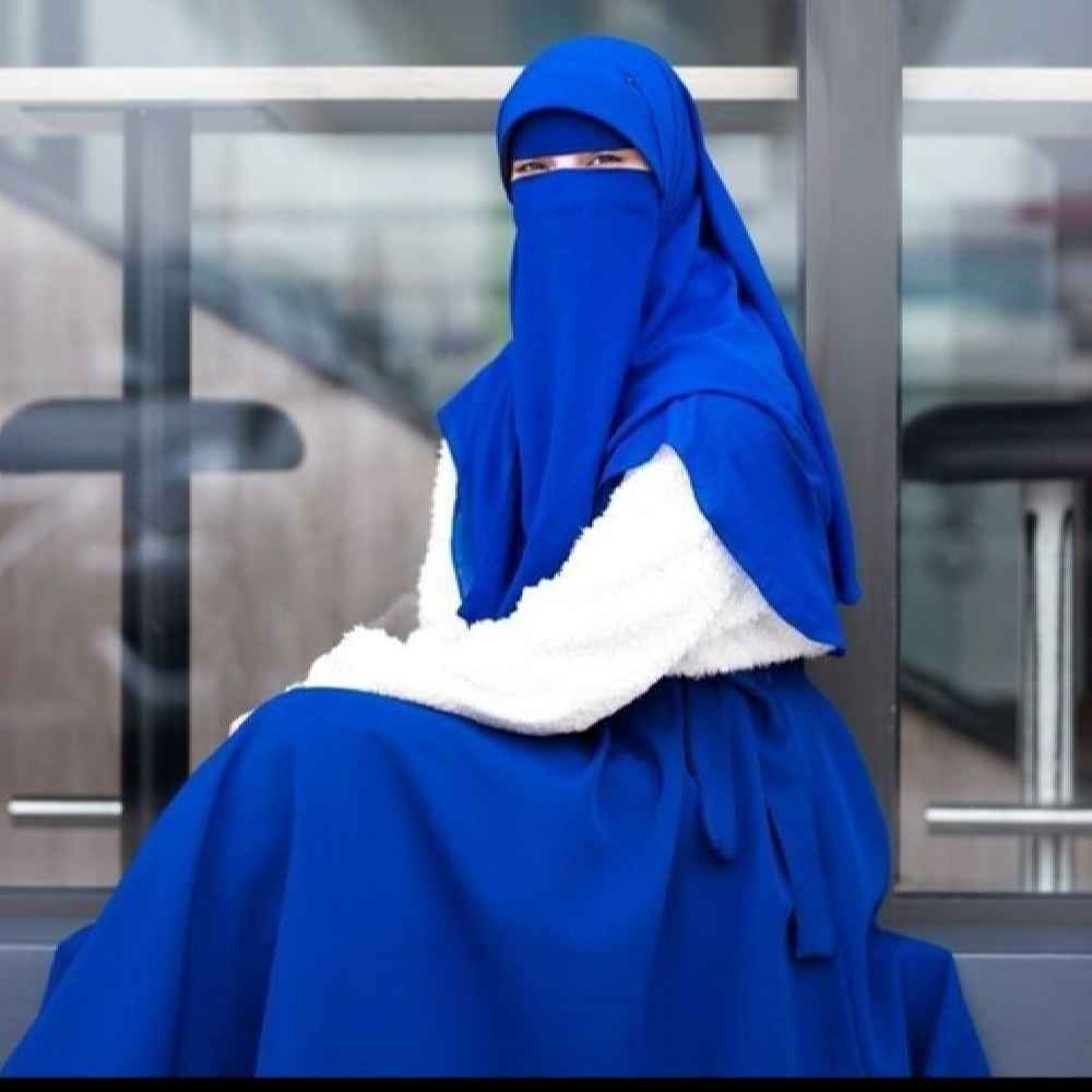 Royal Blue Islamic Square Scarf & Half Niqab Set for Women