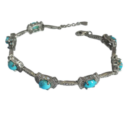 Women's Silver Link Bracelet with Turquoise Gemstone – Laya Model