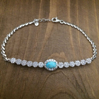 Women’s Silver Chain Bracelet with Turquoise Gemstone – Taha Model