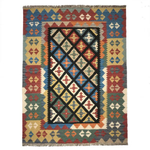 Original Checkered Cream Kilim Rug – Handwoven Authentic Persian Wool