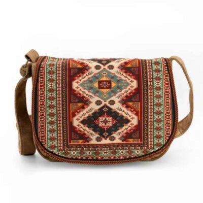 Bohemian Crossbody Shoulder Bag with Persian-Inspired Geometric Pattern