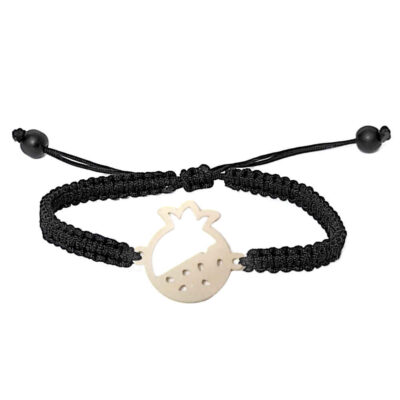 Minimalist Persian Cord Bracelet with Silver Yalda Pomegranate Design – Traditional Jewelry