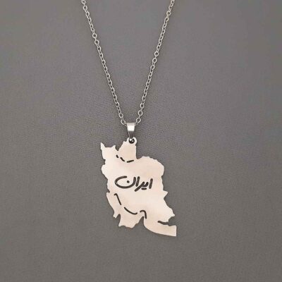 Stainless Steel Iran Map Necklace with Persian Typography - Minimalist Design