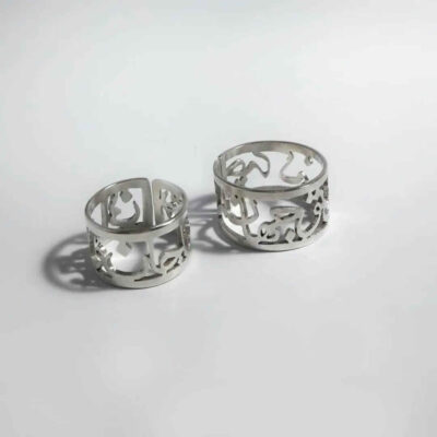 Silver Coated Filigree Band Ring for Women – Farsi Calligraphy, Bohemian Persian Design