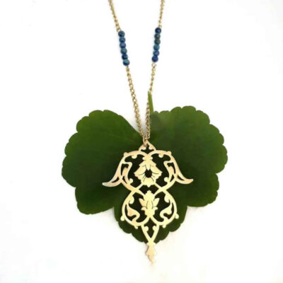 Persian Brass Baran Pendant Necklace with Carnelian – Handmade Eslimi Design