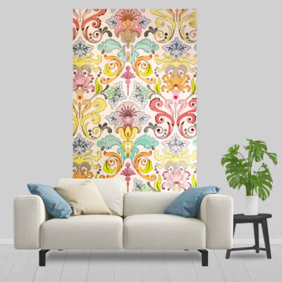 Persian Floral Wall Tapestry, Polyester Fabric Printed Wall Hanging Decor