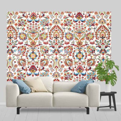 Persian Floral Wall Tapestry, Polyester Fabric Printed Wall Hanging Decor