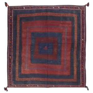 Navy Blue Vintage Sirjan Kilim Rug – Authentic Handwoven Wool