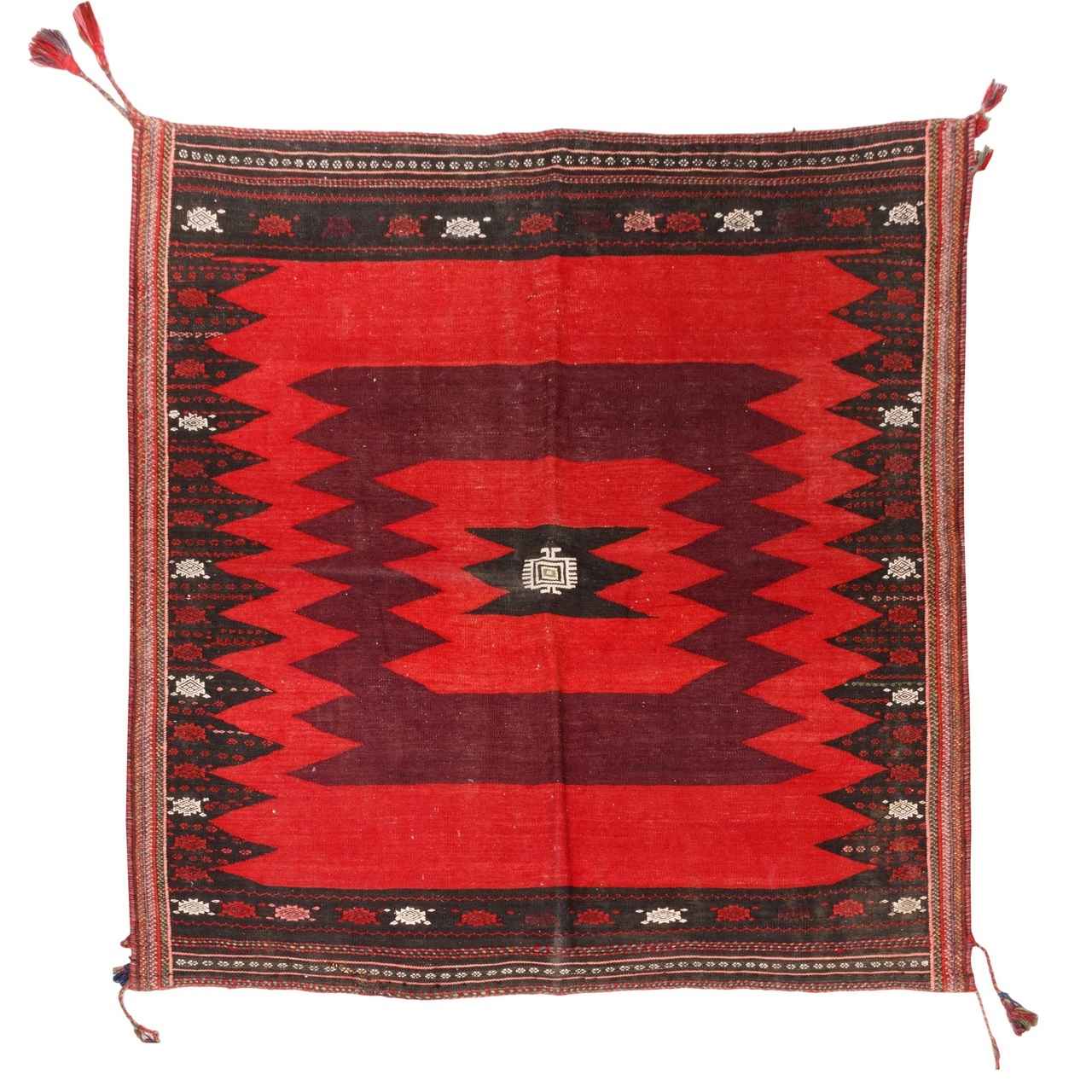 Light Red Vintage Sirjan Kilim Rug – Handwoven Wool Geometric Art