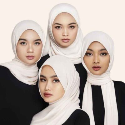 White Chiffon Shayla Hijab for Muslim Women