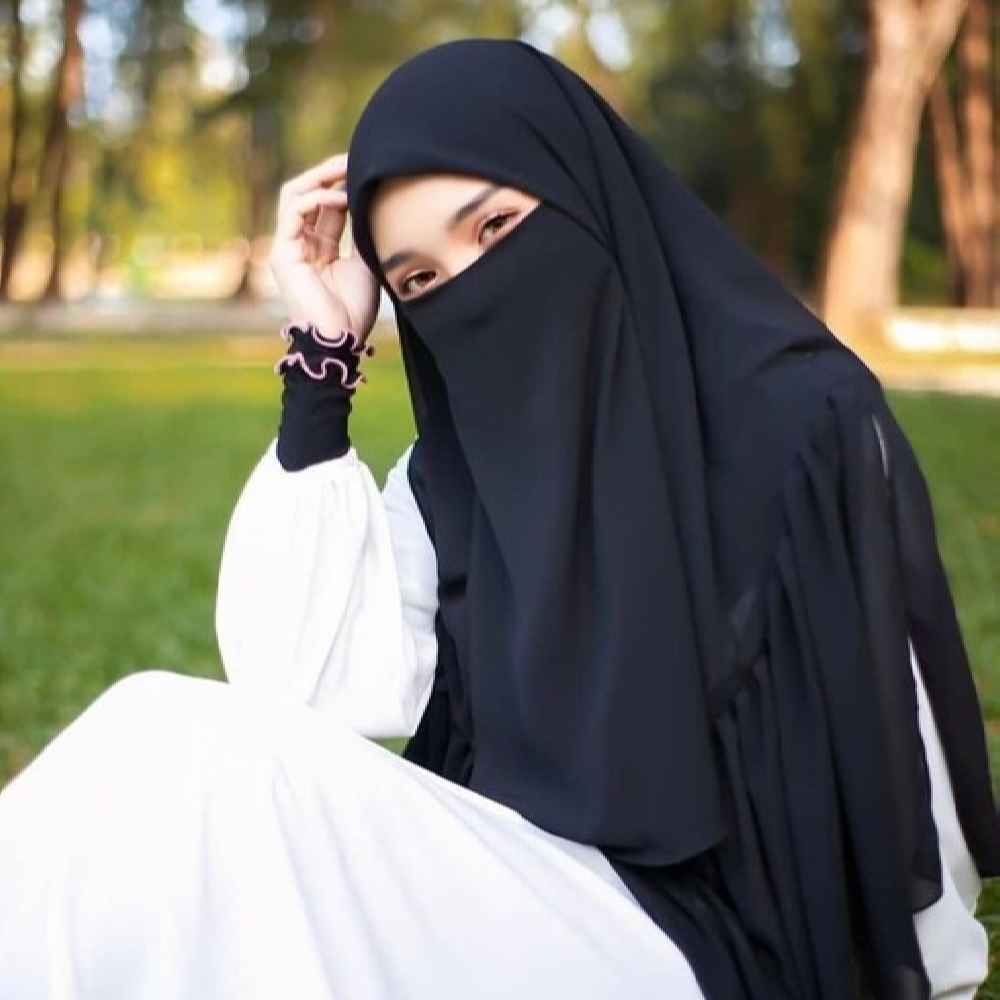Black Islamic Square Scarf & Half Niqab Set for Women