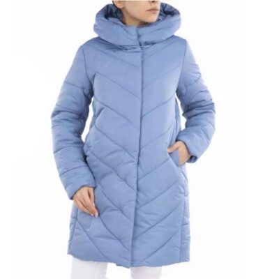Women's Hooded Puffer Jacket with Long Sleeves and Zipper Front