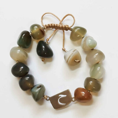 Persian Silver Beaded Bracelet with Agate & Farsi Letter Design – Traditional Jewelry