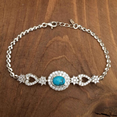 Women's Silver Chain Bracelet with Turquoise Gemstone – Afra Model