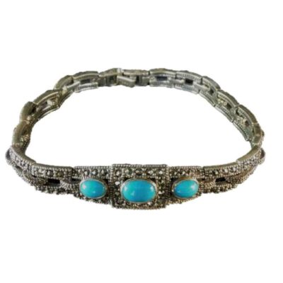 Women’s Silver Link Bracelet with Turquoise Gemstone – Hiva Model