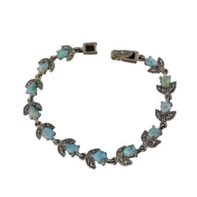 Women's Silver Link Bracelet with Turquoise Gemstone – Lale Model