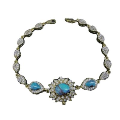 Women's Silver Link Bracelet with Turquoise Gemstone – Nina Model