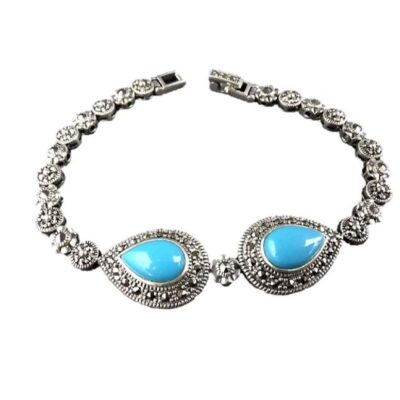Women's Silver Link Bracelet with Turquoise Gemstone – Sara Model
