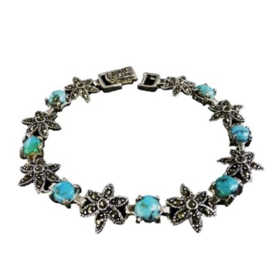 Women's Silver Link Bracelet with Turquoise Gemstone – Yara Model