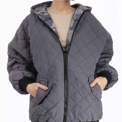 Women's Hooded Puffer Jacket with Long Sleeves and Zipper Front