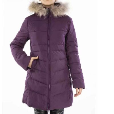 Women's Hooded Puffer Jacket with Long Sleeves and Zipper Front