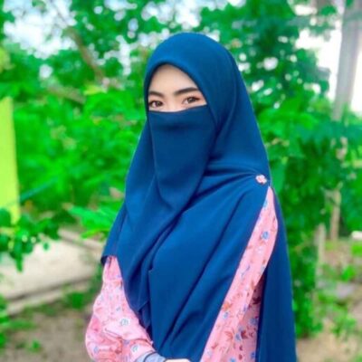 Yale Blue Islamic Crepe Square Scarf & Niqab Set for Women
