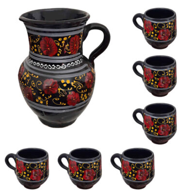 Set of Handcrafted Pottery Pitcher & Cups Elisa