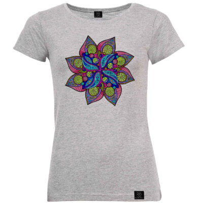 Gray Short Sleeve Cotton Blend T-Shirt Model Sahand with Persian Inspired Floral Art