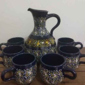 Set of Handcrafted Persian Pottery Pitcher & Cups Artistic Glory