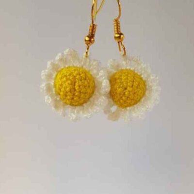 Knitted Earrings Drop Handcrafted for Women Flower